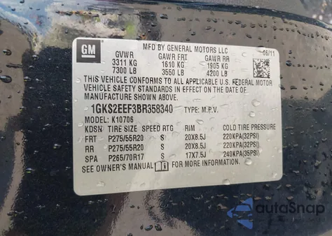 2011 GMC Yukon Denali from USA, damaged, VIN 1GKS2EEF3BR358340